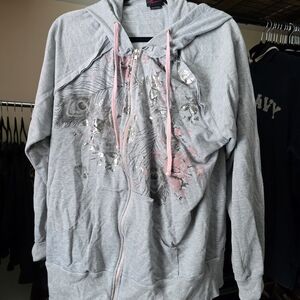 Torrid Gray Hoodie with Pink and Silver Details